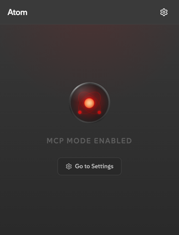 Atom connector overlay showing MCP Mode Enabled